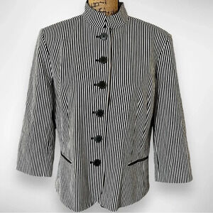 Chaps Black & White Vertical Stripe Stand-Collar Blazer